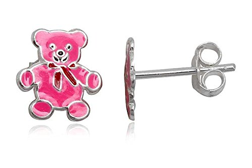 JAYARE Ohrringe Mädchen Teddy-Bär 925 Sterling Silber rosa-pink Kinder Ohrstecker von JAYARE