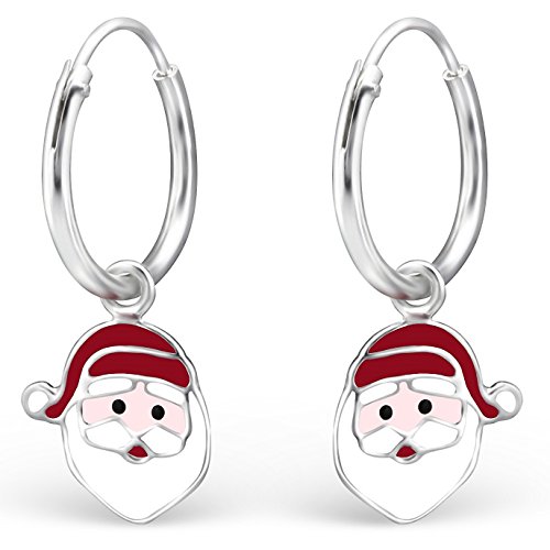 JAYARE Ohrringe Mädchen Weihnachtsmann Santa-Claus X-mas 925 Sterling Silber rot Kinder Creolen von JAYARE