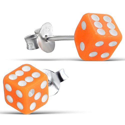 JAYARE Ohrringe Mädchen Würfel Glücksbringer 925 Sterling Silber orange Kinder Ohrstecker von JAYARE