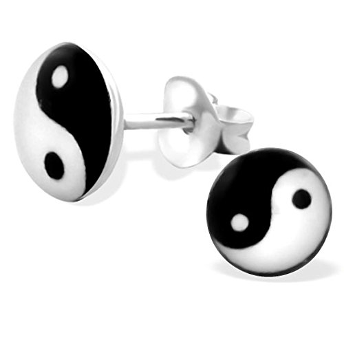 JAYARE Ohrringe Mädchen Yin & Yang 925 Sterling Silber schwarz-weiß Kinder Ohrstecker von JAYARE