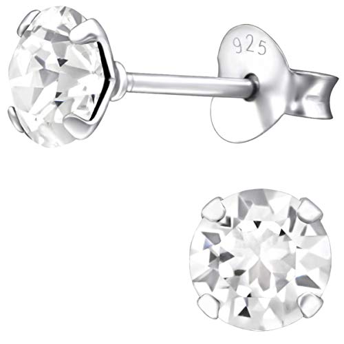 JAYARE Ohrringe Mädchen rund 925 Sterling Silber 5 mm Glitzer Kristall Kinder Ohrstecker Mädchenohrstecker Kinderohrringe von JAYARE