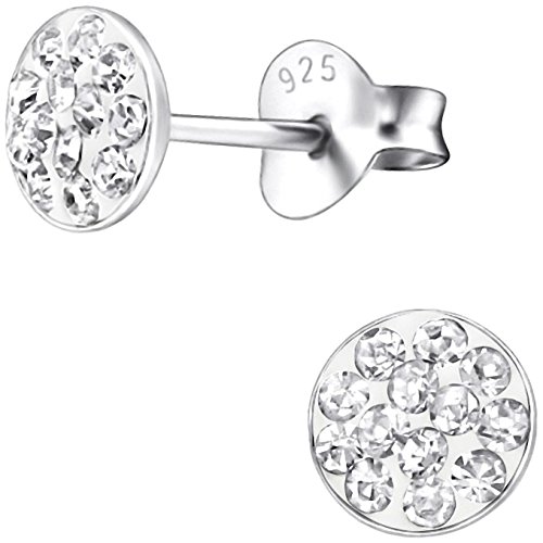 JAYARE Ohrringe Mädchen rund 925 Sterling Silber Glitzer-Kristalle kristall-weiß Kinder Ohrstecker von JAYARE