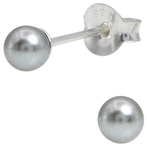 JAYARE Ohrringe Mädchen rund Perlen Grau 925 Sterling Silber 4 mm Kinder Ohrstecker Mädchenohrringe Kinderohrstecker von JAYARE