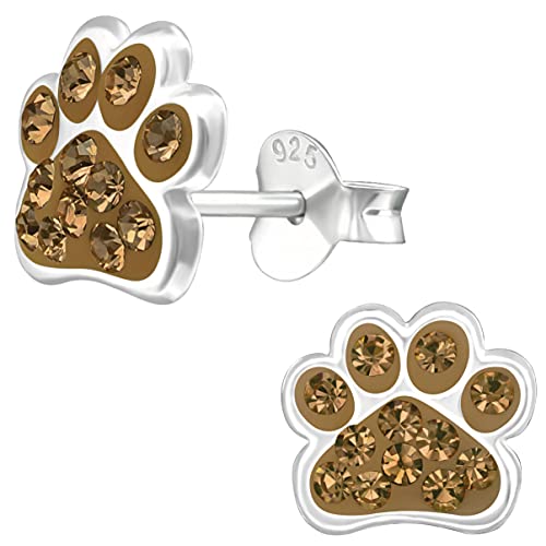 JAYARE Pfoten Kinder Ohrringe Mädchen Tatzen Glitzer Katzen Hunde Ohrstecker Silber 925 Sterling braun Geschenke für Mädchen Schmuck im Geschenketui von JAYARE