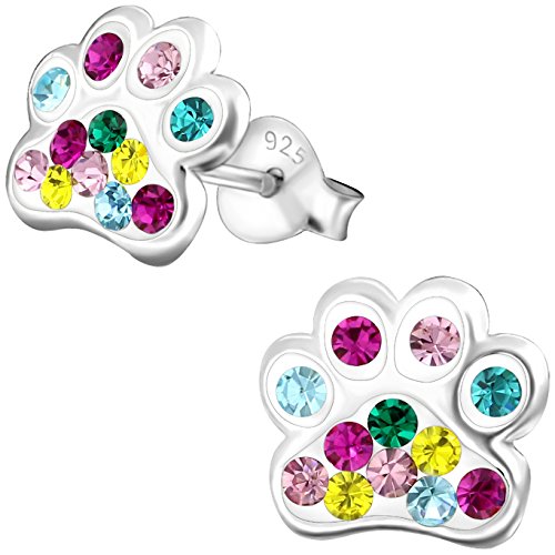 JAYARE Pfoten Kinder Ohrringe Mädchen Tatzen Glitzer Katzen Hunde Ohrstecker Silber 925 Sterling bunt Geschenke für Mädchen Schmuck im Geschenketui von JAYARE