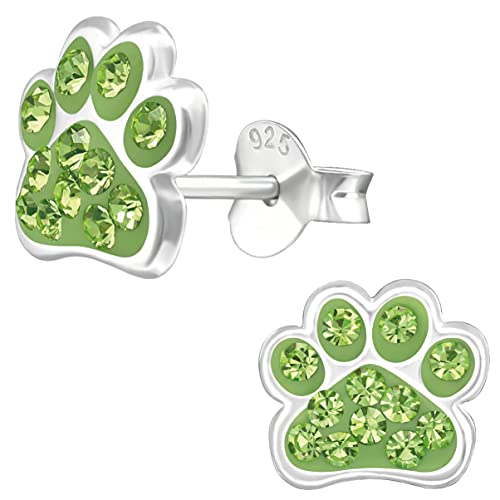 JAYARE Pfoten Kinder Ohrringe Mädchen Tatzen Glitzer Katzen Hunde Ohrstecker Silber 925 Sterling hell-grün Geschenke für Mädchen Schmuck im Geschenketui von JAYARE