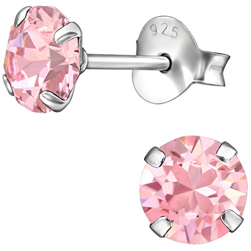 JAYARE Ohrringe Mädchen rund 925 Sterling Silber Glitzer-Kristalle rosa-pink Kinder Ohrstecker von JAYARE