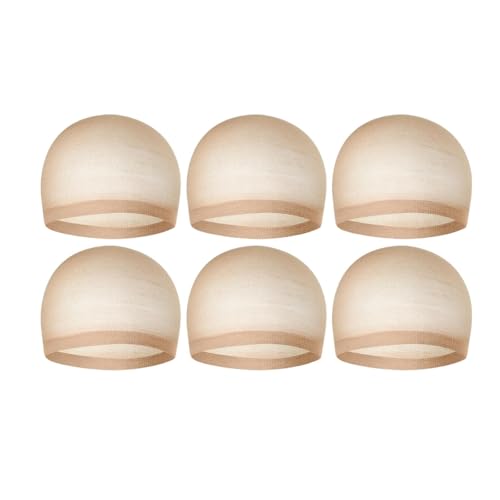 JAYIOLA 6 Stück Frauen Atmungsaktive Stocking Cap für Perücken Polyester Mesh Stirnband Haar Netz Kopfbedeckung für Feiern Kosmetik Alltag Geschenk, Beige von JAYIOLA