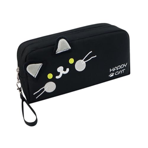 JAYIOLA Cat Pencil Case Bleistifthalter mit Fächern Mehrzweck -Make -up -Taschen -Stiftkoffer für die Schule für Kinder, Schwarz von JAYIOLA