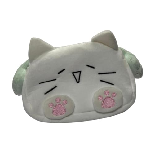 JAYIOLA Federmäppchen Stiftemäppchen Stifteetui Und Kosmetiktasche Als Schreibwaren Organizer Aus Weichem Plüsch mit Süßem Katzenmotiv für Schüler Und Mädchen, Hellgrün Weiß von JAYIOLA