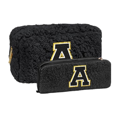 JAYIOLA Make -up -Tasche Toilettenbeutel Plüsch -Tasche Kosmetische Tasche für Frauen Freunde Damen Girls Familie Familie, Schwarz von JAYIOLA