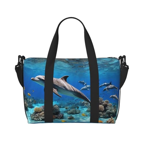 (3D Unterwasserwelt Fisch Delphi) wasserdichte leichte Handreisetasche – großes Handgepäck für 3–5 Tage Ausflüge, Flugreisen, Sport, Wochenendgebrauch, Männer und Frauen (1er-Pack), Schwarz , von JAYWIS