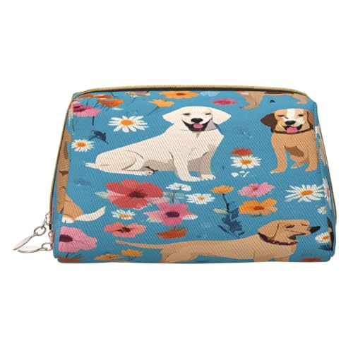 (Border Collie Florals) Make-up-Tasche aus PU-Leder mit Reißverschlusstasche, kompakter Organizer für Reisen/Geldbörse, weiß, Einheitsgröße von JAYWIS