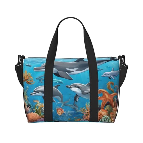 (Dolphins Sea Turtle Octopus Coral Reef) Wasserdichte leichte Handreisetasche – großes Handgepäck für 3–5 Tage Ausflüge | Flugreisen, Sport, Wochenendgebrauch | Männer und Frauen (1er-Pack), Schwarz , von JAYWIS