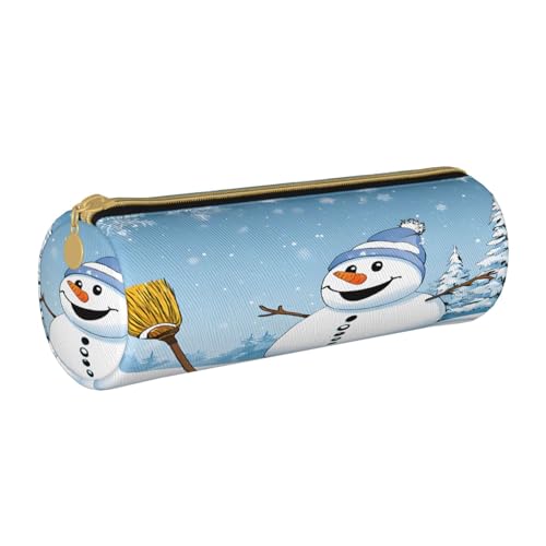 JAYWIS Federmäppchen aus Leder mit Aufdruck "Merry Christmas and Snow" mit Reißverschluss, Kreuznarben-Design, kompakter Zylinder-Organizer für Schule, Büro und Reisen, weiß, Einheitsgröße von JAYWIS