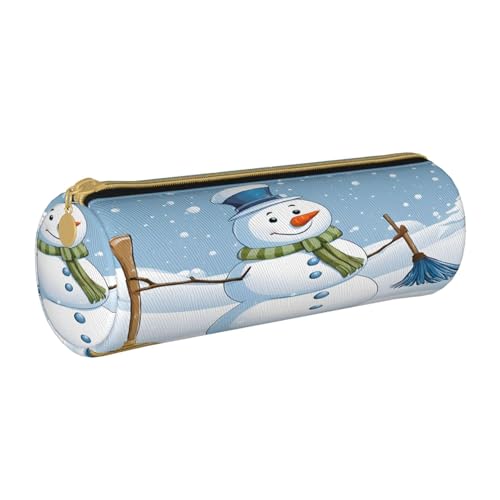 JAYWIS Federmäppchen aus Leder mit Aufschrift "Merry Christmas Snowmen", mit Reißverschluss, Kreuznarben-Design, kompakter Zylinder-Organizer für Schule, Büro und Reisen, weiß, Einheitsgröße von JAYWIS