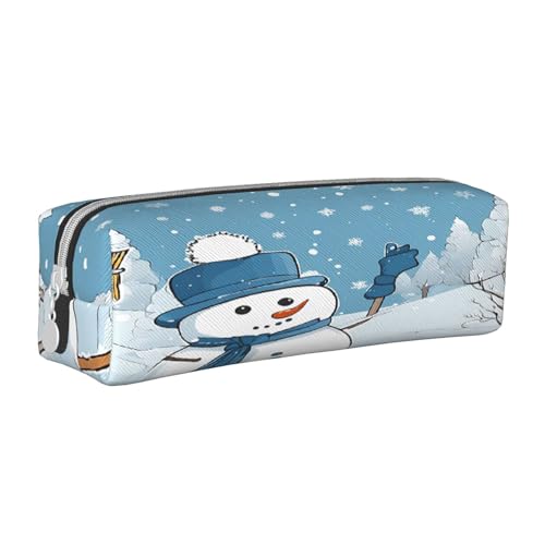 JAYWIS Federmäppchen aus Leder mit Aufschrift "Merry Xmas Snowmen", mit Reißverschluss, handgefertigt, Crossgrain, kompakt für Schule, Büro und Reisen, weiß, Einheitsgröße, Kosmetikkoffer von JAYWIS