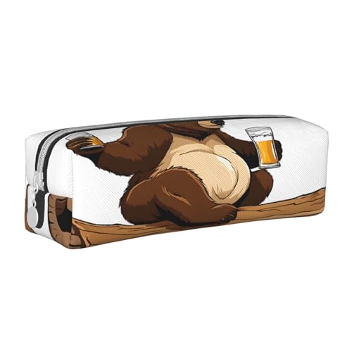 JAYWIS Federmäppchen aus Leder mit Bären-Motiv, mit Reißverschluss, handgefertigt, Crossgrain, kompakt für Schule, Büro und Reisen, weiß, Einheitsgröße, Kosmetikkoffer von JAYWIS