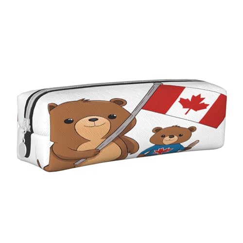 JAYWIS Federmäppchen aus Leder mit Bären- und Flaggenmotiv, mit Reißverschluss, handgefertigt, Crossgrain, kompakt für Schule, Büro und Reisen, weiß, Einheitsgröße, Kosmetikkoffer von JAYWIS