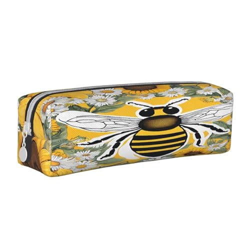 JAYWIS Federmäppchen aus Leder mit Bienen- und Sonnenblumen-Aufdruck, mit Reißverschluss, handgefertigt, Crossgrain, kompakt für Schule, Büro und Reisen, weiß, Einheitsgröße, Kosmetikkoffer von JAYWIS