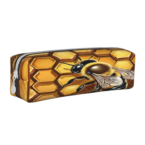 JAYWIS Federmäppchen aus Leder mit Bienenhonigbienen-Motiv, mit Reißverschluss, handgefertigt, Crossgrain, kompakt für Schule, Büro und Reisen, weiß, Einheitsgröße, Kosmetikkoffer von JAYWIS
