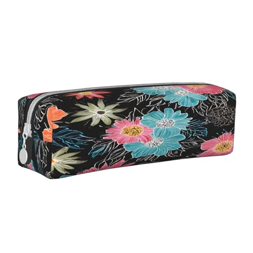 JAYWIS Federmäppchen aus Leder mit Blumenmuster, mit Reißverschluss, handgefertigt, Crossgrain, kompakt für Schule, Büro und Reisen, weiß, Einheitsgröße, Kosmetikkoffer von JAYWIS