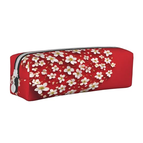 JAYWIS Federmäppchen aus Leder mit Blumenmuster, mit Reißverschluss, handgefertigt, Crossgrain, kompakt für Schule, Büro und Reisen, weiß, Einheitsgröße, Kosmetikkoffer von JAYWIS