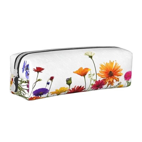 JAYWIS Federmäppchen aus Leder mit Blumenmuster, mit Reißverschluss, handgefertigt, Crossgrain, kompakt für Schule, Büro und Reisen, weiß, Einheitsgröße, Kosmetikkoffer von JAYWIS