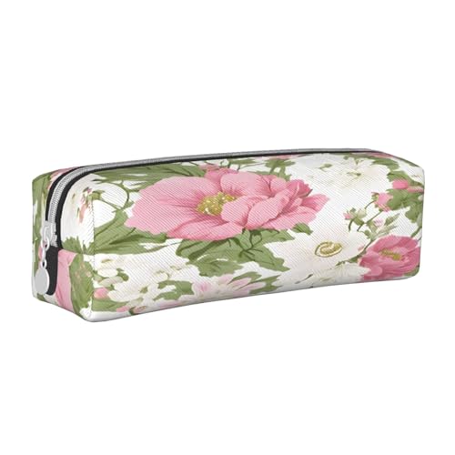 JAYWIS Federmäppchen aus Leder mit Blumenmuster, mit Reißverschluss, handgefertigt, Crossgrain, kompakt für Schule, Büro und Reisen, weiß, Einheitsgröße, Kosmetikkoffer von JAYWIS