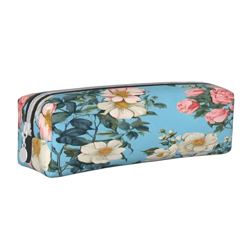 JAYWIS Federmäppchen aus Leder mit Blumenmuster, mit Reißverschluss, handgefertigt, Crossgrain, kompakt für Schule, Büro und Reisen, weiß, Einheitsgröße, Kosmetikkoffer von JAYWIS