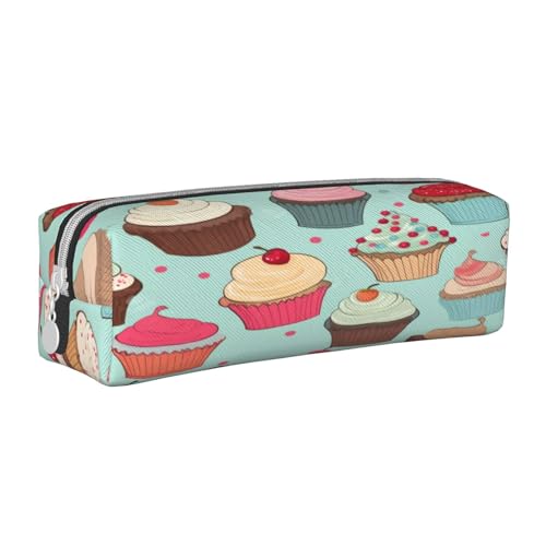 JAYWIS Federmäppchen aus Leder mit Cupcake-Motiv, mit Reißverschluss, handgefertigt, Crossgrain, kompakt für Schule, Büro und Reisen, weiß, Einheitsgröße, Kosmetikkoffer von JAYWIS