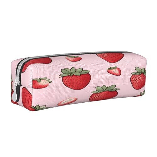JAYWIS Federmäppchen aus Leder mit Erdbeermuster, mit Reißverschluss, handgefertigt, Crossgrain, kompakt für Schule, Büro und Reisen, weiß, Einheitsgröße, Kosmetikkoffer von JAYWIS
