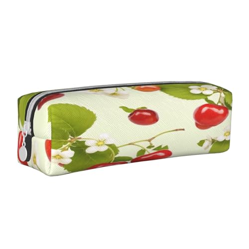 JAYWIS Federmäppchen aus Leder mit Erdbeermuster, mit Reißverschluss, handgefertigt, Crossgrain, kompakt für Schule, Büro und Reisen, weiß, Einheitsgröße, Kosmetikkoffer von JAYWIS