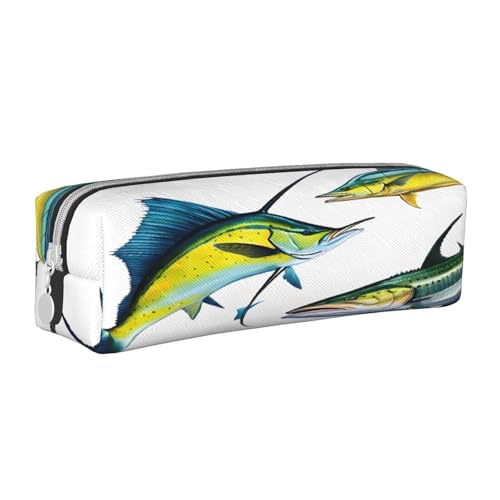 JAYWIS Federmäppchen aus Leder mit Fischkunstdruck, mit Reißverschluss, handgefertigt, Crossgrain, kompakt für Schule, Büro und Reisen, weiß, Einheitsgröße, Kosmetikkoffer von JAYWIS