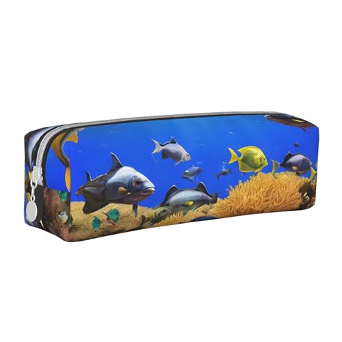 JAYWIS Federmäppchen aus Leder mit Fischmuster, mit Reißverschluss, handgefertigt, Crossgrain, kompakt für Schule, Büro und Reisen, weiß, Einheitsgröße, Kosmetikkoffer von JAYWIS