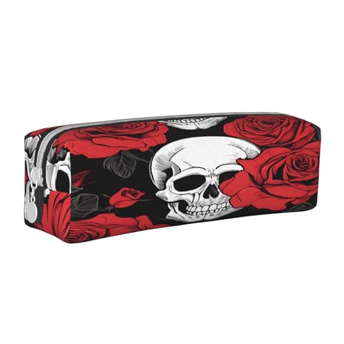 JAYWIS Federmäppchen aus Leder mit Halloween-Totenkopf-Motiv, mit Reißverschluss, handgefertigt, Crossgrain, kompakt für Schule, Büro und Reisen, weiß, Einheitsgröße, Kosmetikkoffer von JAYWIS