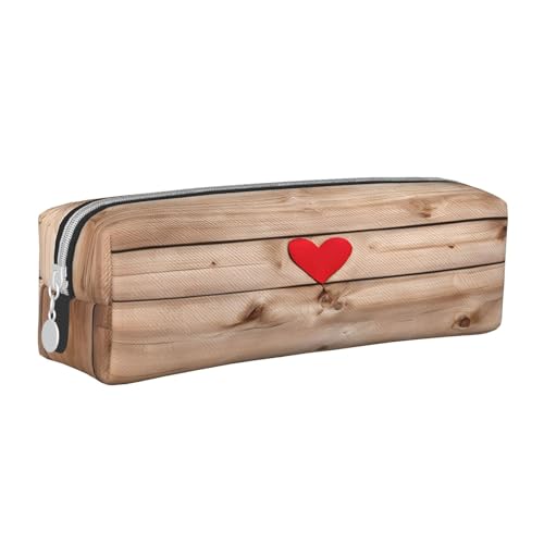 JAYWIS Federmäppchen aus Leder mit Holzherz, mit Reißverschluss, handgefertigt, Crossgrain, kompakt für Schule, Büro und Reisen, weiß, Einheitsgröße, Kosmetikkoffer von JAYWIS