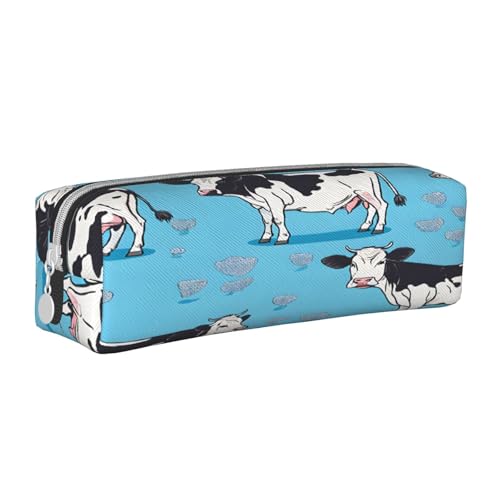 JAYWIS Federmäppchen aus Leder mit Kuhmuster, mit Reißverschluss, handgefertigt, Kreuznarbung, kompakt für Schule, Büro und Reisen, weiß, Einheitsgröße, Kosmetikkoffer von JAYWIS