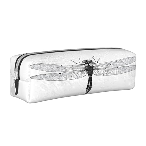 JAYWIS Federmäppchen aus Leder mit Libellen-Druck, mit Reißverschluss, handgefertigt, Crossgrain, kompakt für Schule, Büro und Reisen, weiß, Einheitsgröße, Kosmetikkoffer von JAYWIS