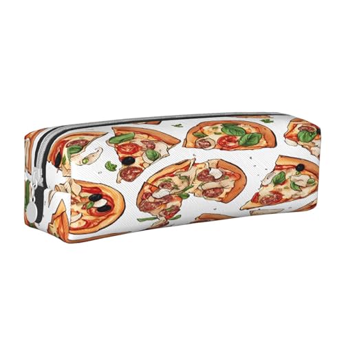 JAYWIS Federmäppchen aus Leder mit Pizza-Muster, mit Reißverschluss, handgefertigt, Crossgrain, kompakt für Schule, Büro und Reisen, weiß, Einheitsgröße, Kosmetikkoffer von JAYWIS