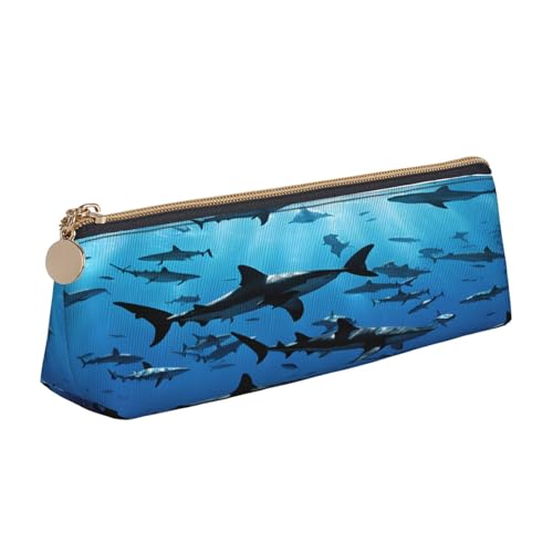 JAYWIS Federmäppchen aus Leder mit Prägung (Hammerhead Sharks), dreieckiges Leder-Federmäppchen, Organizer für Schule, Büro und Reisen, Premium-Reißverschluss-Design, weiß, Einheitsgröße von JAYWIS