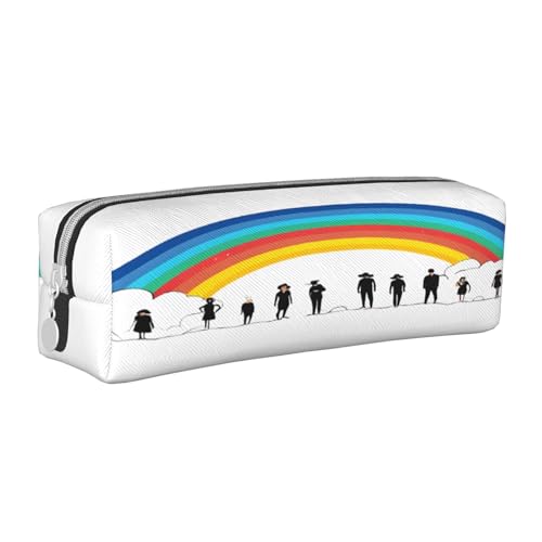 JAYWIS Federmäppchen aus Leder mit Reißverschluss, handgefertigt, mit Regenbogenmuster, kompakt für Schule, Büro und Reisen, weiß, Einheitsgröße, Kosmetikkoffer von JAYWIS