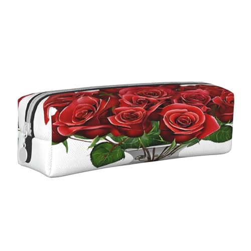 JAYWIS Federmäppchen aus Leder mit Reißverschluss, handgefertigt, mit Rosenmuster, kompakt für Schule, Büro und Reisen, weiß, Einheitsgröße, Kosmetikkoffer von JAYWIS