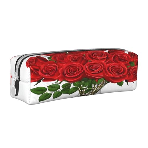 JAYWIS Federmäppchen aus Leder mit Reißverschluss, handgefertigt, mit Rosenmuster, kompakt für Schule, Büro und Reisen, weiß, Einheitsgröße, Kosmetikkoffer von JAYWIS