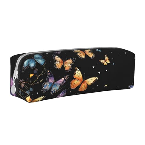 JAYWIS Federmäppchen aus Leder mit Schmetterlings-Motiv, mit Reißverschluss, handgefertigt, Crossgrain, kompakt für Schule, Büro und Reisen, weiß, Einheitsgröße, Kosmetikkoffer von JAYWIS