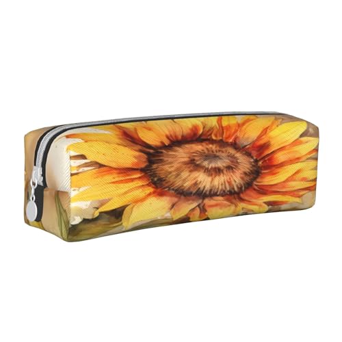 JAYWIS Federmäppchen aus Leder mit Sonnenblumen-Aufdruck, mit Reißverschluss, handgefertigt, Crossgrain, kompakt für Schule, Büro und Reisen, weiß, Einheitsgröße, Kosmetikkoffer von JAYWIS