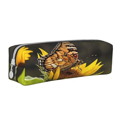 JAYWIS Federmäppchen aus Leder mit Sonnenblumen-Aufdruck, mit Reißverschluss, handgefertigt, Crossgrain, kompakt für Schule, Büro und Reisen, weiß, Einheitsgröße, Kosmetikkoffer von JAYWIS