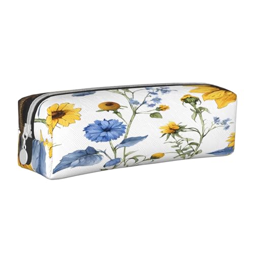 JAYWIS Federmäppchen aus Leder mit Sonnenblumen-Motiv, mit Reißverschluss, handgefertigt, Crossgrain, kompakt für Schule, Büro und Reisen, weiß, Einheitsgröße, Kosmetikkoffer von JAYWIS