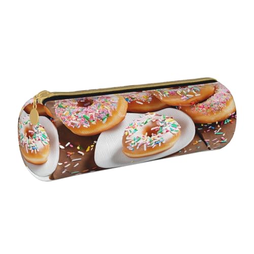 JAYWIS Federmäppchen aus Leder mit Weihnachts-Donuts, mit Reißverschluss, Kreuznarben-Design, kompakter Zylinder-Organizer für Schule, Büro und Reisen, weiß, Einheitsgröße, Taschen-Organizer von JAYWIS