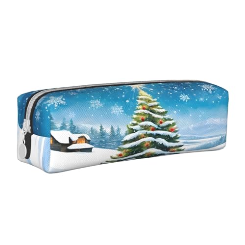 JAYWIS Federmäppchen aus Leder mit Weihnachtsbäumen, mit Reißverschluss, handgefertigt, Crossgrain, kompakt für Schule, Büro und Reisen, weiß, Einheitsgröße, Kosmetikkoffer von JAYWIS